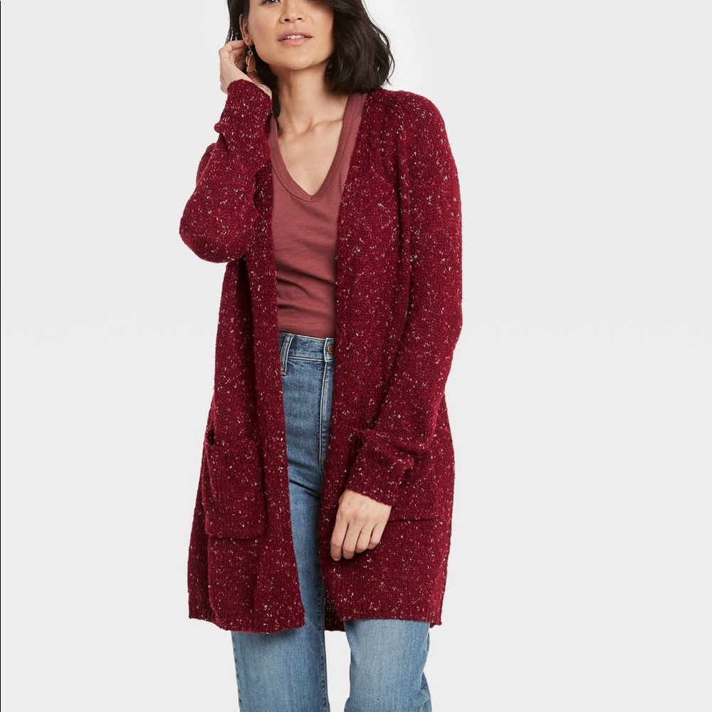 Knox rose nwt burgundy open knit cardigan size xs